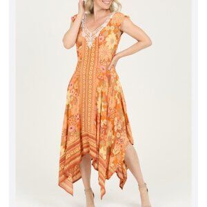 Lola P Dress Medium Floral Asymmetrical Handkerchief Hem Boho Y2K Fairy Tropical